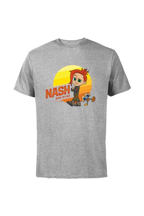 Young Jedi Adventures Nash Durango & RJ-83 Sun - Short Sleeve Cotton T-Shirt for Adults - Customized-Athletic Heather