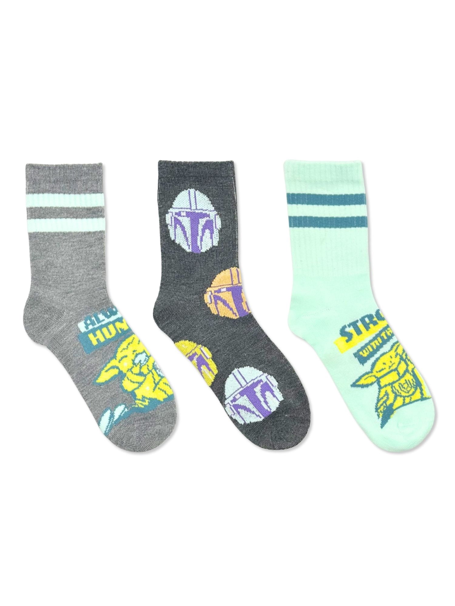 Star Wars the Mandalorian & Grogu Boys Mid-Crew Socks, 3-Pack, Sizes S/M-M/L