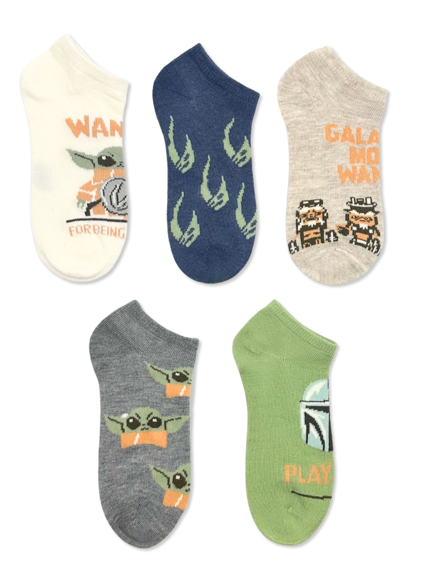 Star Wars the Mandalorian & Grogu Boys No-Show Socks, 5-Pack, Sizes S/M-M/L