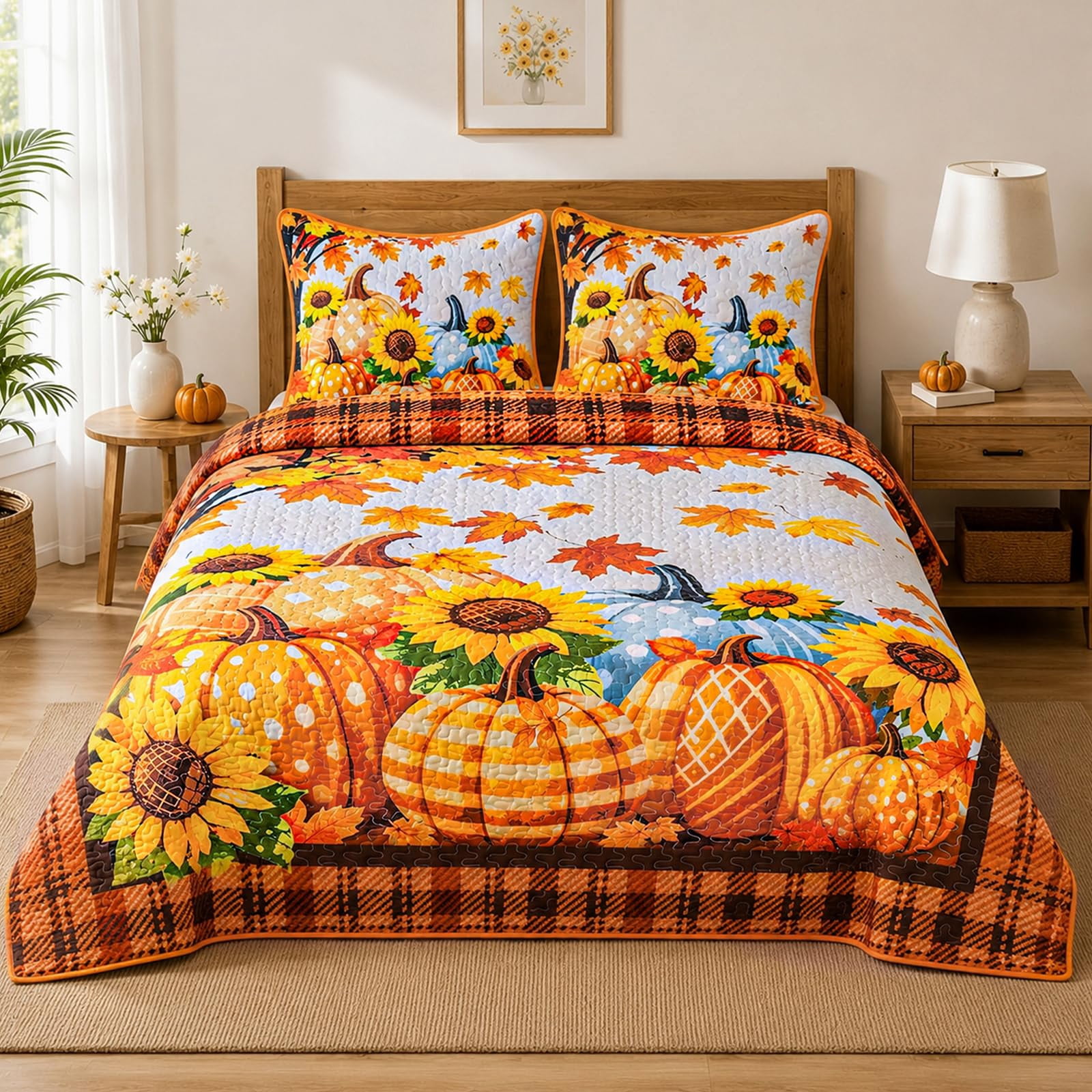 Halloween Quilt Set 1 Quilt + 2 Pillow Shams Soft Microfiber Bedding with Witch Pattern