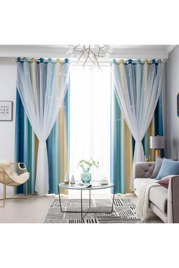 Star Window Curtains, Stars Blackout Curtains for Kids Girls Bedroom Living Room, Blue Double Layer Hollow Twinkle Stars Curtains, 1 Panel, 39.37 x 51.18"