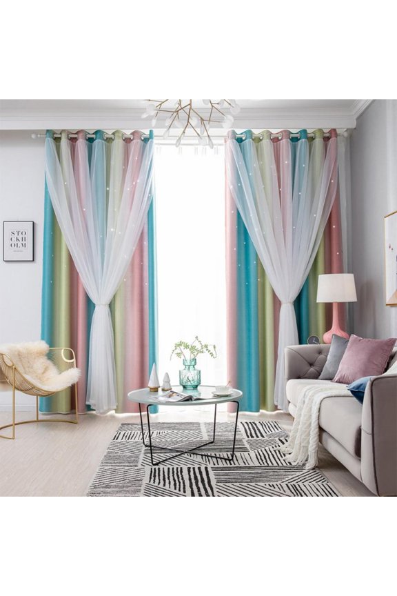 Star Window Curtains, Stars Blackout Curtains for Kids Girls Bedroom Living Room, Pink Double Layer Hollow Twinkle Stars Curtains, 1 Panel, 39.37 x 51.18"