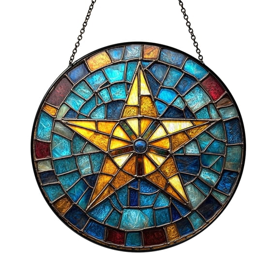Star Window Suncatcher with Stained Glass Look, Home Window Decor Featuring Celestial Design