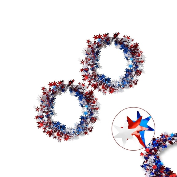 Star Wire Tinsel Garland Decoration for 4th of July,2Roll Red Blue White Hanging Decoration for Independence Day,Veterans Day Patriotic Decor