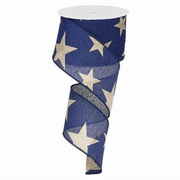 Star Wired Edge Ribbon (2.5", Beige Navy Blue) - 10 Yards : RG01269K6