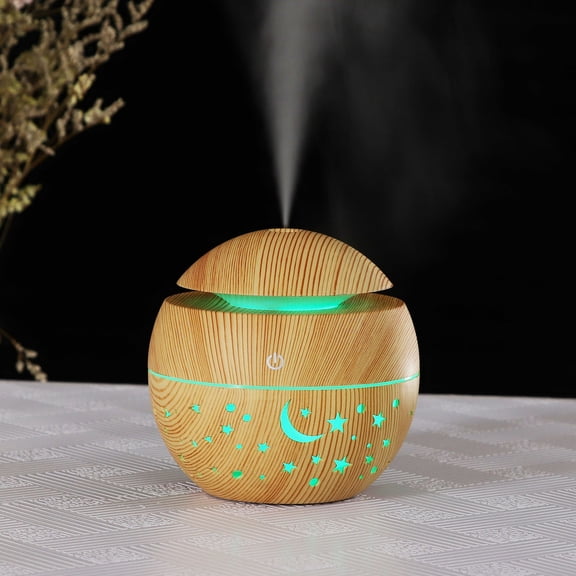 Star Wood Grain Hollow Star Humidifier, Mini Portable Aromatherapy Diffuser, Colorful Translucent Night Light, Quiet Mist, Essential Oil Diffuser for Bedroom, Office, Yoga Studio