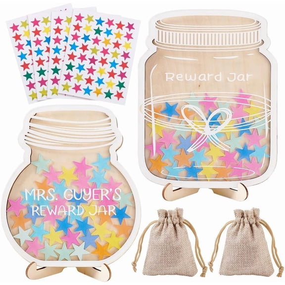 Star Wooden Personalized Reward Jars Potty Training Chore Chart Reward Board with Self Adhesive Labels Picture Stickers Mixed Color
