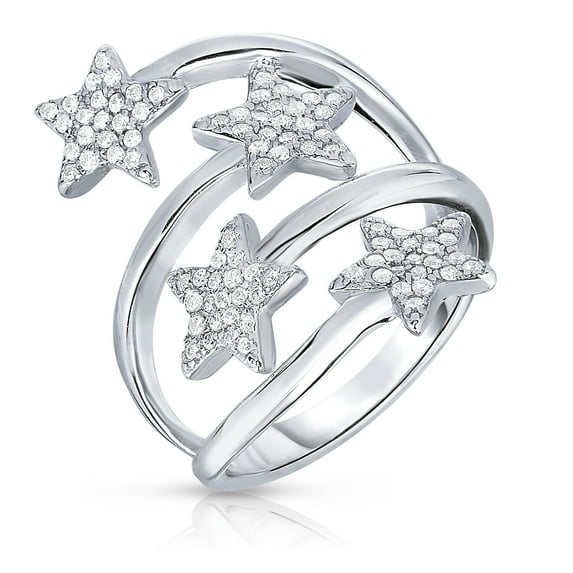 Star Wrap Spiral Cocktail Celestial Ring 1.9 Ct Diamond 14K White Gold Over