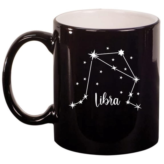 Star Zodiac Horoscope Constellation Ceramic Coffee Mug Tea Cup Gift (11oz Gloss Black (Libra)