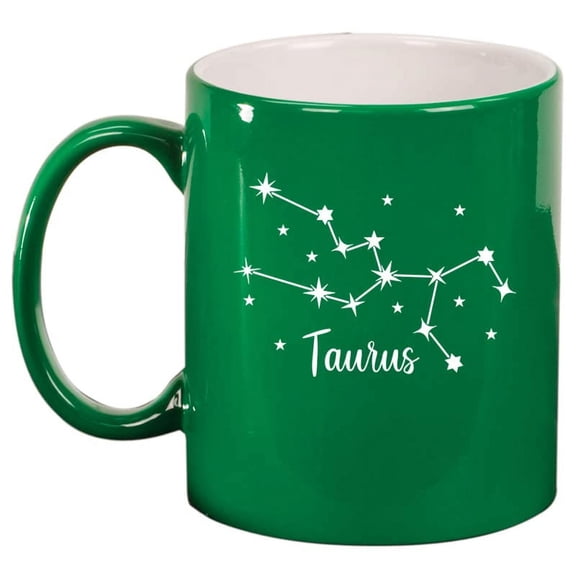 Star Zodiac Horoscope Constellation Ceramic Coffee Mug Tea Cup Gift (11oz Green) (Taurus)