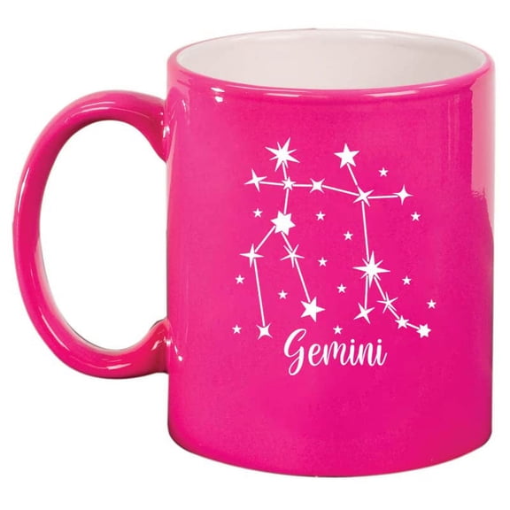 Star Zodiac Horoscope Constellation Ceramic Coffee Mug Tea Cup Gift (11oz Hot Pink) (Gemini)