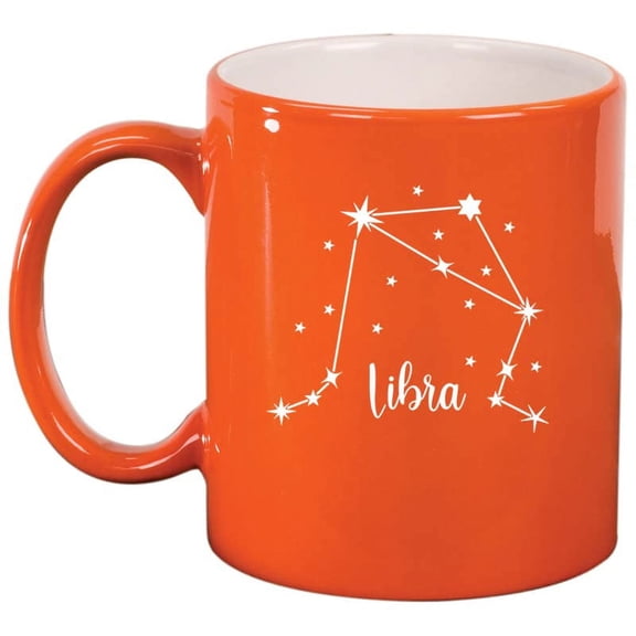 Star Zodiac Horoscope Constellation Ceramic Coffee Mug Tea Cup Gift (11oz Orange) (Libra)