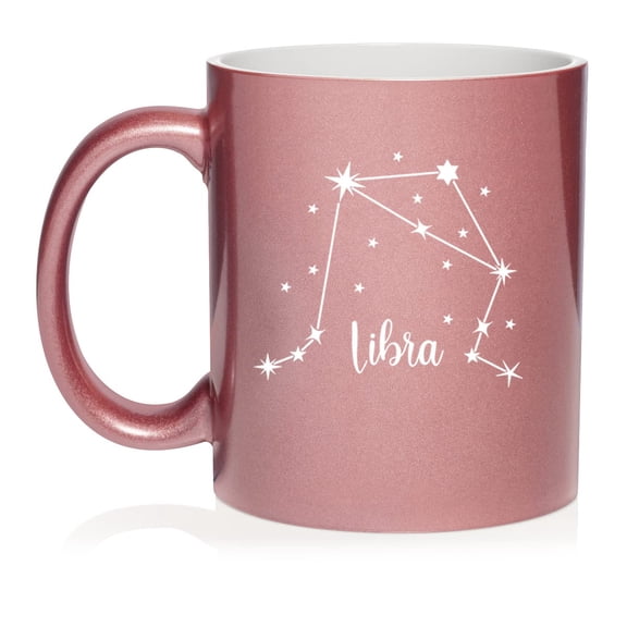Star Zodiac Horoscope Constellation Ceramic Coffee Mug Tea Cup Gift (11oz Rose Gold) (Libra)
