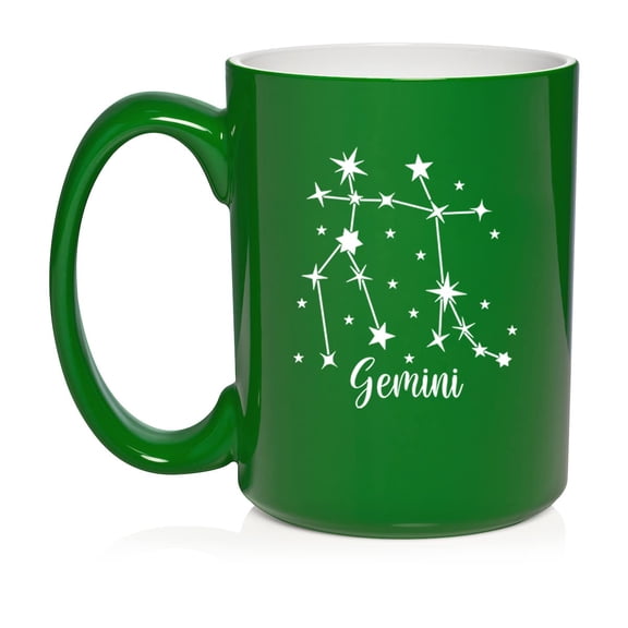Star Zodiac Horoscope Constellation Ceramic Coffee Mug Tea Cup Gift (15oz Green) (Gemini)