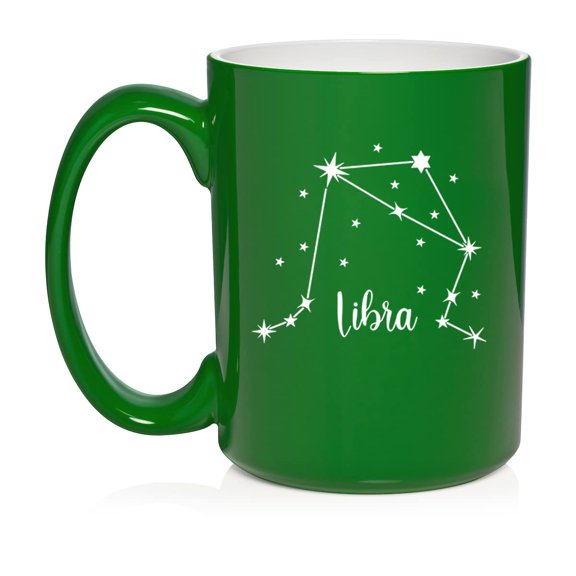 Star Zodiac Horoscope Constellation Ceramic Coffee Mug Tea Cup Gift (15oz Green) (Libra)