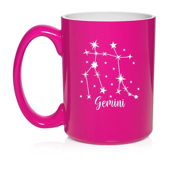 Star Zodiac Horoscope Constellation Ceramic Coffee Mug Tea Cup Gift (15oz Hot Pink) (Gemini)