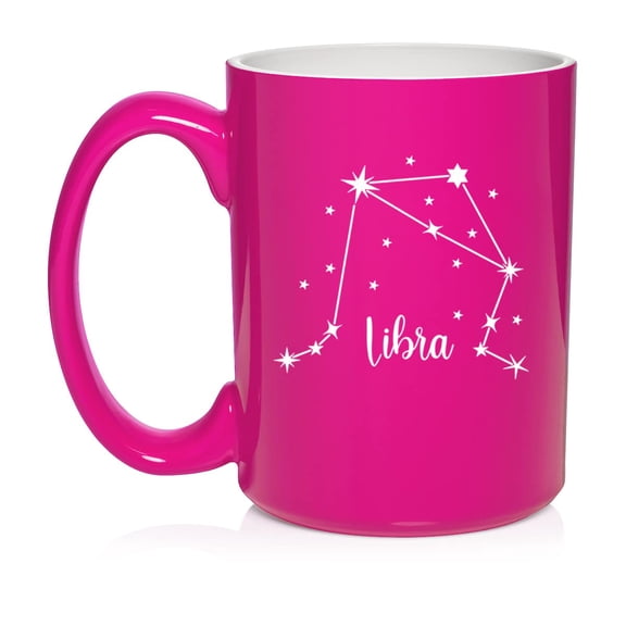 Star Zodiac Horoscope Constellation Ceramic Coffee Mug Tea Cup Gift (15oz Hot Pink) (Libra)
