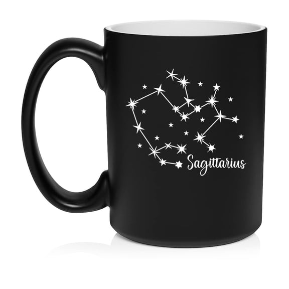Star Zodiac Horoscope Constellation Ceramic Coffee Mug Tea Cup Gift (15oz Matte Black (Sagittarius)