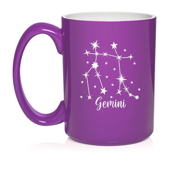 Star Zodiac Horoscope Constellation Ceramic Coffee Mug Tea Cup Gift (15oz Purple) (Gemini)