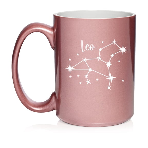 Star Zodiac Horoscope Constellation Ceramic Coffee Mug Tea Cup Gift (15oz Rose Gold) (Leo)