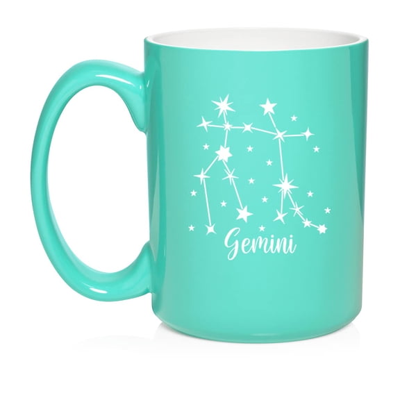 Star Zodiac Horoscope Constellation Ceramic Coffee Mug Tea Cup Gift (15oz Teal) Gemini
