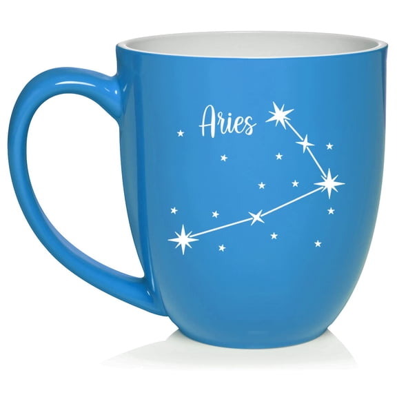 Star Zodiac Horoscope Constellation Ceramic Coffee Mug Tea Cup Gift (16oz Light Blue) (Aries)