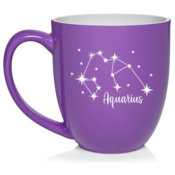 Star Zodiac Horoscope Constellation Ceramic Coffee Mug Tea Cup Gift (16oz Purple) (Aquarius)