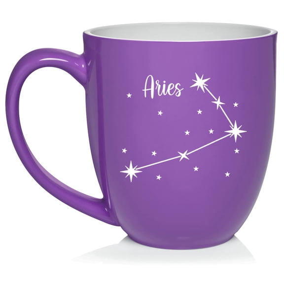 Star Zodiac Horoscope Constellation Ceramic Coffee Mug Tea Cup Gift (16oz Purple) (Aries)