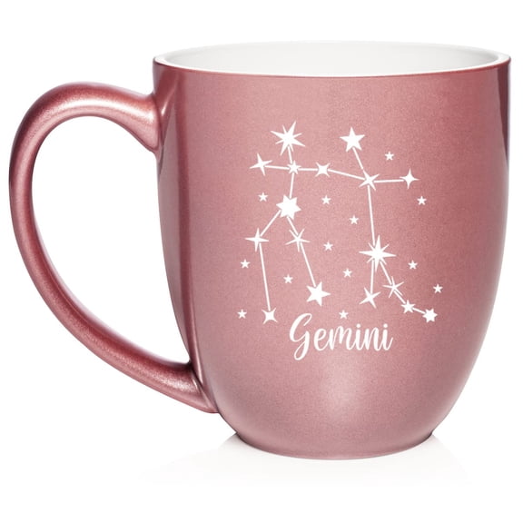 Star Zodiac Horoscope Constellation Ceramic Coffee Mug Tea Cup Gift (16oz Rose Gold) (Gemini)