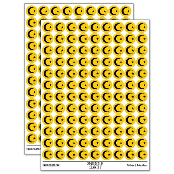 Star and Crescent Moon Islam Ottoman 200+ Round Stickers - Yellow - Gloss Finish - 0.50" Size
