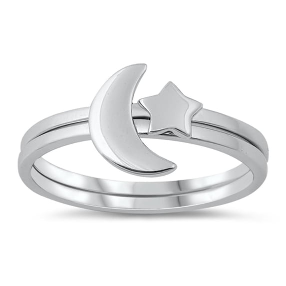 Star and Crescent Moon Wholesale Ring .925 Sterling Silver Band Jewelry Female Male Unisex Size 5