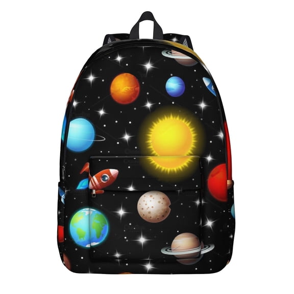 Star and Moon Galaxy Backpack, Cute Space Rocket Nebula Print School Daypack, Celestial Astronaut Bookbag