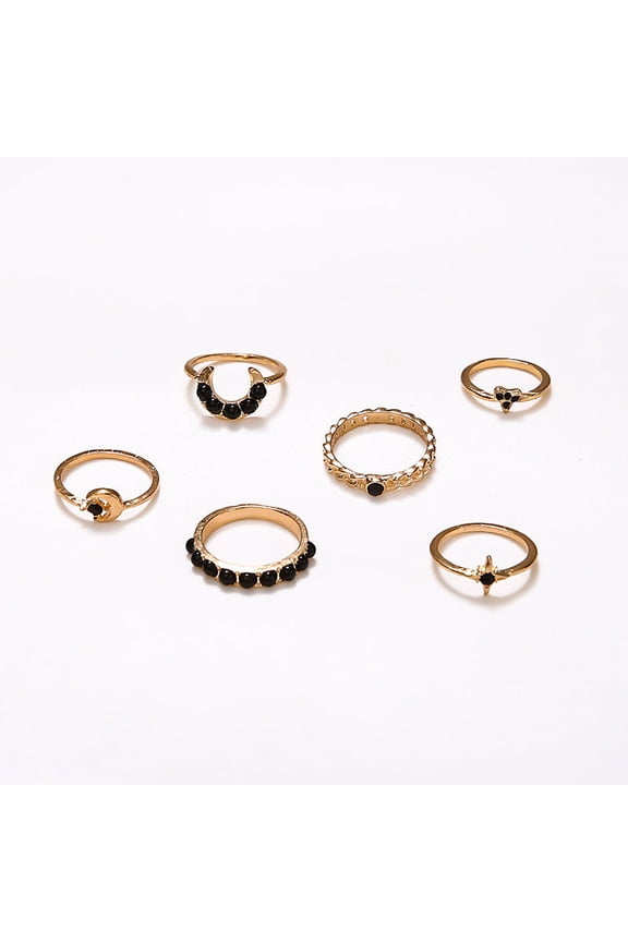 Star and Moon Ring Set: 6-Piece Geometric Design Alloy Rings with Electroplated Finish for Women