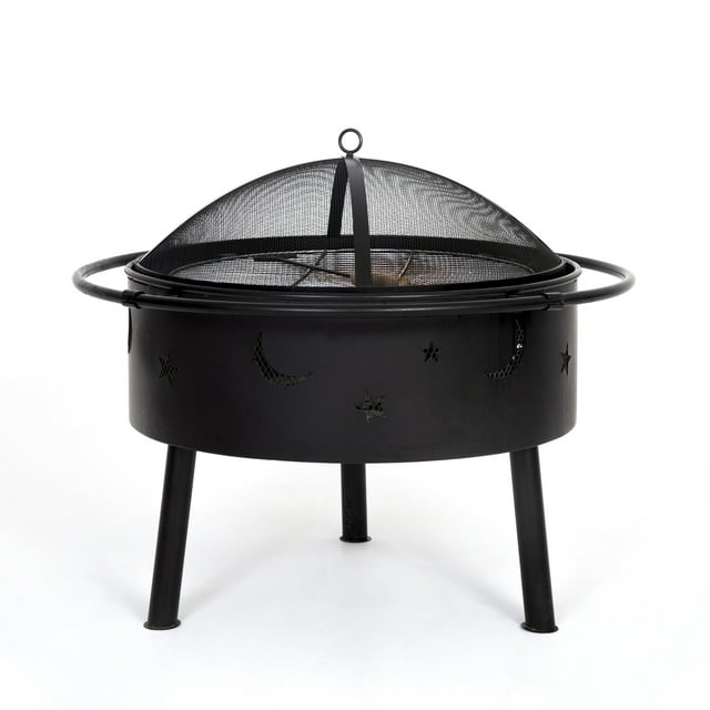 Star and Moon Steel Wood Burning Round Fire Pit