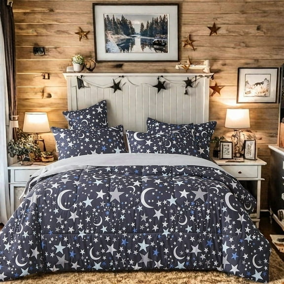 Davulos Star - and - Moon Themed 5 - Piece Bed in a Bag Set Comforter Set Queen & Bedding Set for Cozy Nights with Comforter, Sheets & Pillowcases
