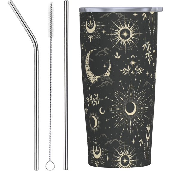 Star and Moon Tumbler with Lid and Straw 20 OZ Stainless Steel Travel Coffee Mug Double Wall Insulated Cup Leakproof for Car Sports Cafe Office