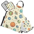 thumbnail image 1 of Star and Various Planet 5 Pcs Kitchen Set Heat Resistant Oven Mitts and Non-Slip Pot Holders with Adjustable Cooking Apron, 1 of 6