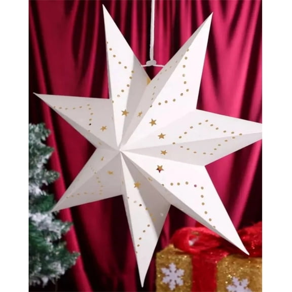 Star decorations, Paper Star Lantern, Hanging Lantern, 24 in 7-Point Paper, Light Filtering Cut-Outs, Cream, Retail Event Styling, 1 Pc