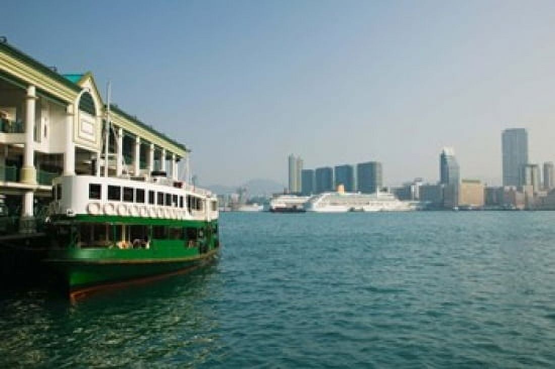 Star ferry on a pier with buildings in the background Central District Hong Kong Island Hong Kong Canvas Art - Panoramic Images (36 x 24)