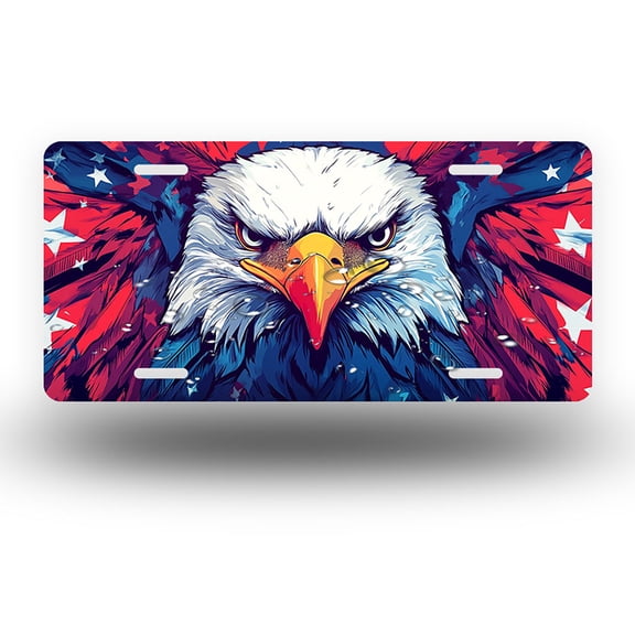 Star filled Patriotic Eagle Front License Plate,Metal License Plate,Funny Standard Plates Personalized Novelty Decorative For Men/Women/Boys/Girls Car 6×12 Inch