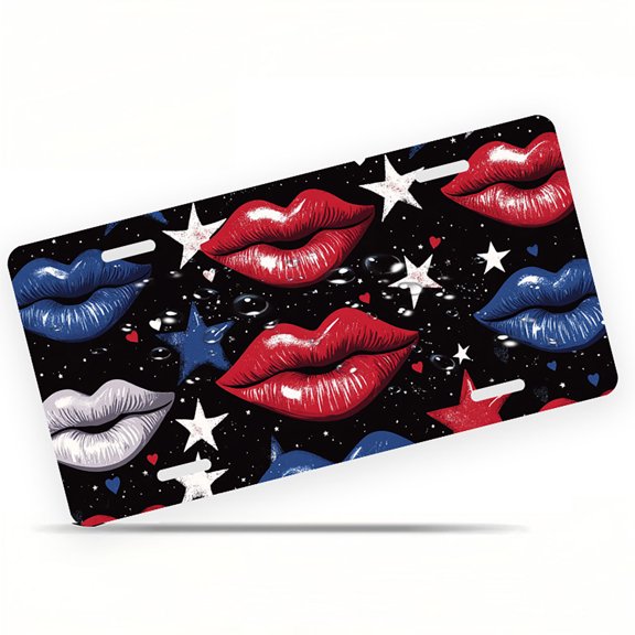 Star - lip Patriotic Pattern Funny Personalized License Plate Rust-proof Stainless Steel Metal License Plate Suitable For Men And Women 12.2" x 6.2"