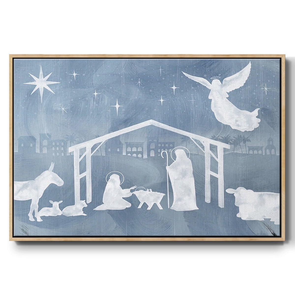 Star of Bethlehem Collection A - Framed Gallery Wrapped Holiday Canvas - 17 x 25 - Natural Wood Frame