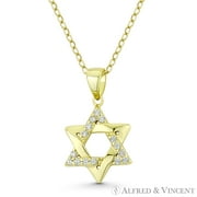 Star of David CZ Crystal Accent Pendant & Chain Necklace in .925 Sterling Silver w/ 14k Yellow Gold