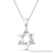 Star of David CZ Crystal Accent Pendant & Chain Necklace in .925 Sterling Silver w/ Rhodium