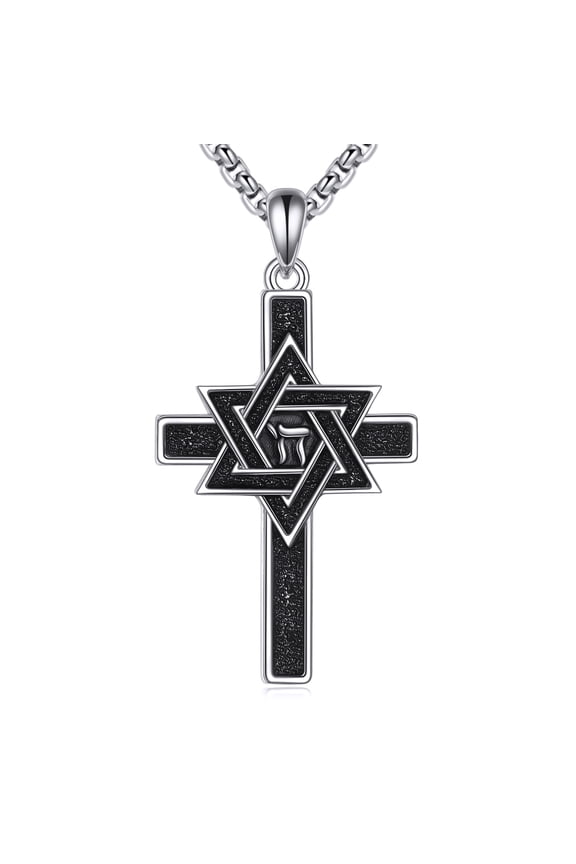 Star of David Cross Necklace Sterling Silver Jewish Star Pendant Necklace Hebrew Chai Jewelry Gift for Men Women
