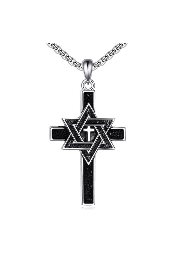 Star of David Cross Necklace Sterling Silver Jewish Star Pendant Necklace Judeo Christian Religious Jewelry Gift for Men Women