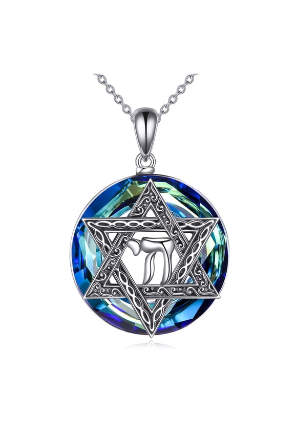 Star of David Cross Necklace for Women Men Sterling Silver Cross Jewish Jewelry (crystal chai)