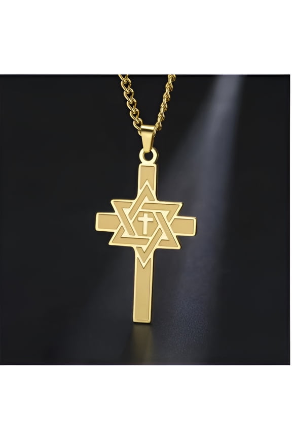 Star of David Cross Necklaces 14K White Gold Vintage Six-pointed Star Pendant Chain Women Men Protection Amulet Jewelry
