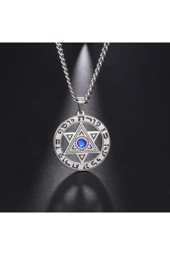 Star of David Crystal Pendant Necklace for Men Women Hebrew Talisman Amulet Supernature 14K White Gold Jewish Jewelry