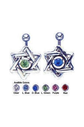 Star of David Design Belly Ring with CZ Gems